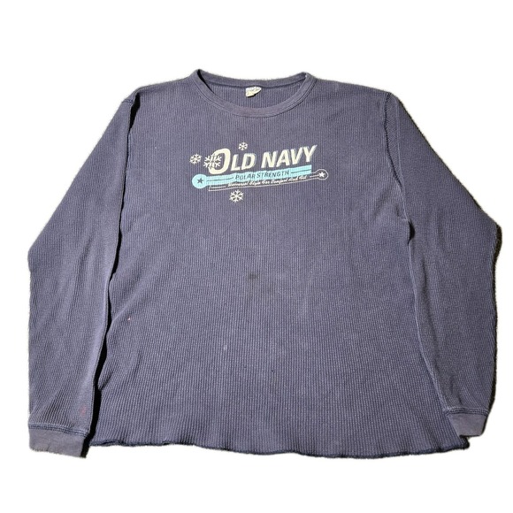 Vintage Y2K Old Navy Shirt Mens 2XL Blue Thermal Waffle‎ Knit Base Layer Fitted - Picture 1 of 7